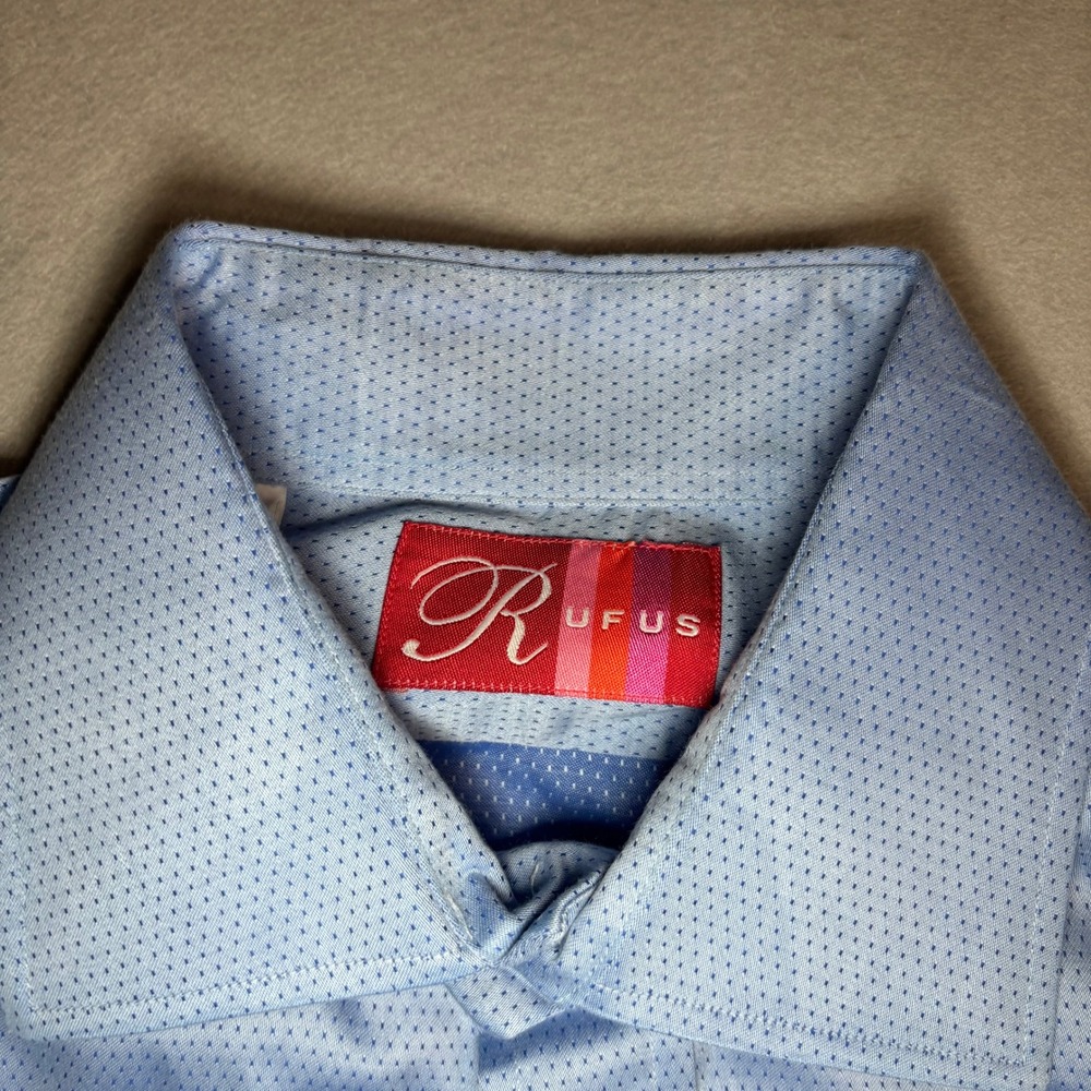 RUFUS Men's Blue Micro-Dot Dress Shirt L 100% Cotton USA - Picture 8 of 16